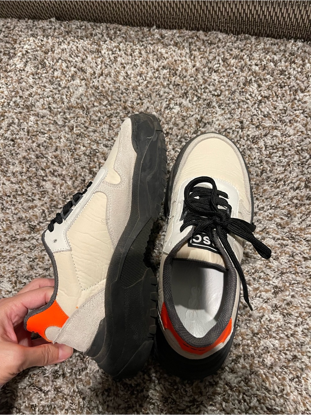 Vivo Barefoot Cream and Black Sneakers with Orange Heel Accent